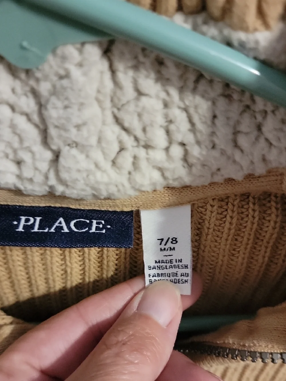 The Children's Place Beige Knit Quarter-Zip Sweater with Sherpa Collar